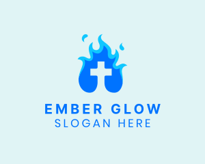 Religious Flame Cross logo design