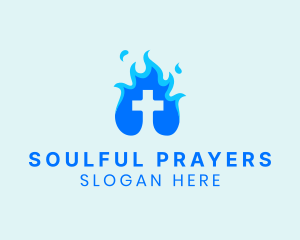 Religious Flame Cross logo design