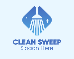 Sweeping - Blue Sparkle Broom logo design