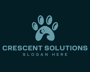 Night Crescent Paw Print logo design