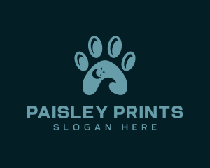 Night Crescent Paw Print logo design