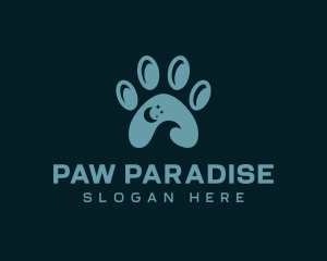 Night Crescent Paw Print logo design