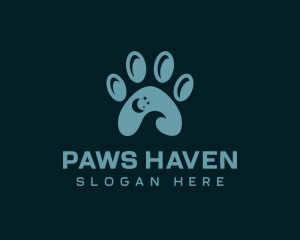 Night Crescent Paw Print logo design