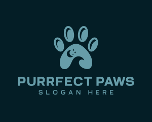 Night Crescent Paw Print logo design