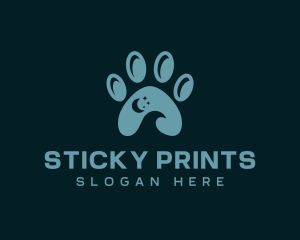 Night Crescent Paw Print logo design