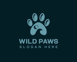 Night Crescent Paw Print logo design