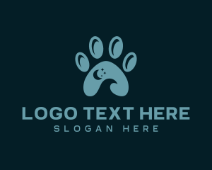 Night - Night Crescent Paw Print logo design