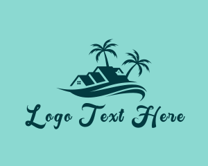 Palm Tree - Surfing Wave Beach Resort logo design