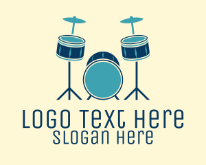 Rock And Roll - Blue Drum Set logo design