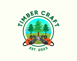 Chainsaw Pine Forest Logging logo design