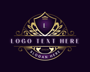 High End - Luxury Leaf Crown Shield logo design