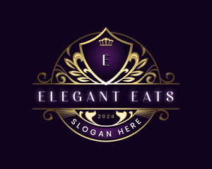 Luxury Leaf Crown Shield logo design