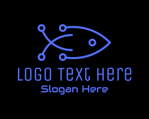 Technology - Minimalist Fish Circuitry logo design