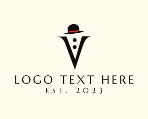 Red Tie - Tuxedo Collar Hat logo design