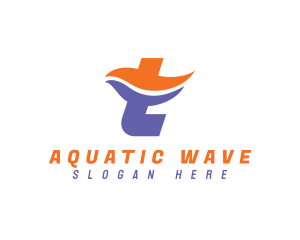 Swimmer - Resort Wave Letter T logo design