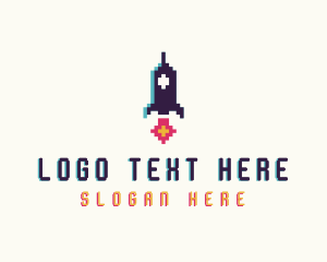 Pixel - Spaceship Pixelated Game logo design