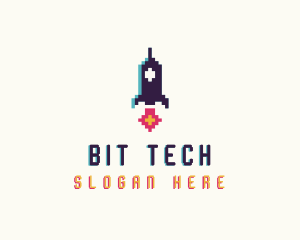 Spaceship Pixelated Game logo design