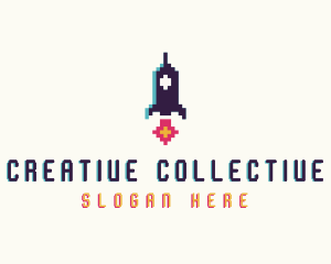 Spaceship Pixelated Game logo design