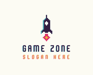 Spaceship Pixelated Game logo design