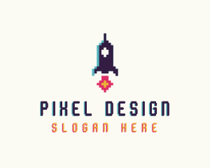 Spaceship Pixelated Game logo design