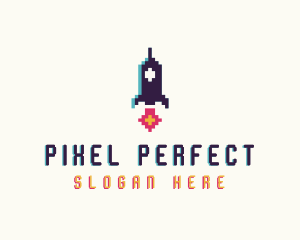 Spaceship Pixelated Game logo design