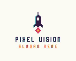 Spaceship Pixelated Game logo design