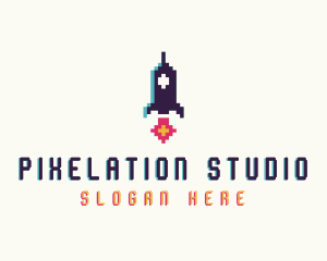 Spaceship Pixelated Game logo design