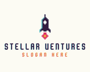 Spaceship Pixelated Game logo design