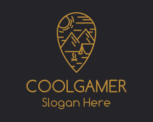 Traveler - Gold Camping Location Pin logo design