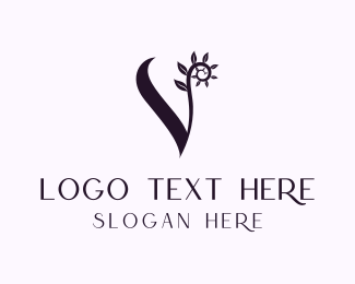 Fern Plant Letter V logo design