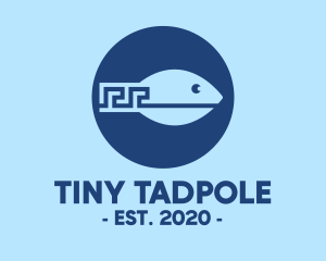 Tadpole - Blue Greek Meander Fish logo design