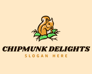 Chipmunk - Squirrel Cartoon Leaf logo design