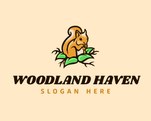 Woodland - Squirrel Cartoon Leaf logo design