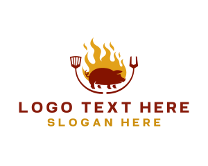 Flame - Grill Barbeque Pork logo design