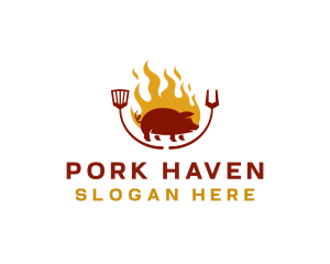 Grill Barbeque Pork logo design