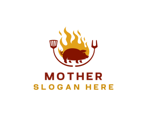 Hot - Grill Barbeque Pork logo design
