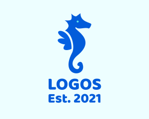 Aquarium Fish - Blue Marine Seahorse logo design