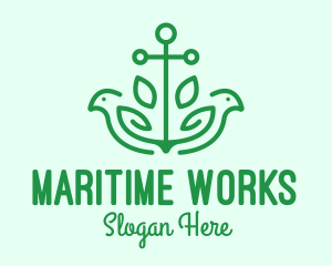 Green Anchor Bird  logo design