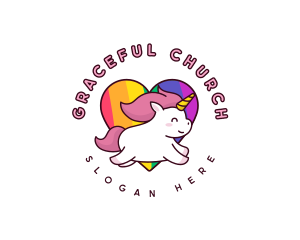 Daycare - Unicorn Rainbow Heart logo design