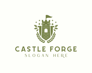 Leaf Castle Tower Shield logo design