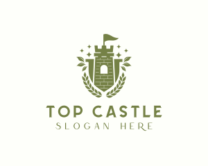 Leaf Castle Tower Shield logo design