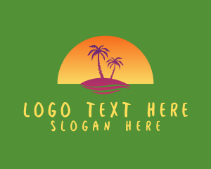 Palm Tree - Island Sunset Coconut Tree logo design