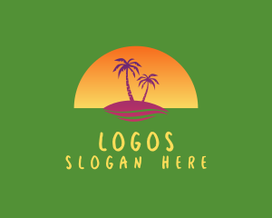 Navy - Island Sunset Coconut Tree logo design
