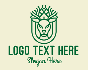 Woodland Creature - Green Deer Antler Monoline logo design