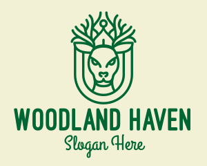 Woodland - Green Deer Antler Monoline logo design