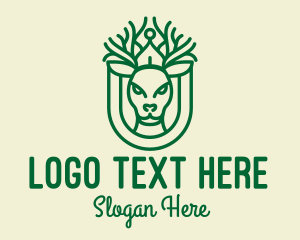 Stag - Green Deer Antler Monoline logo design