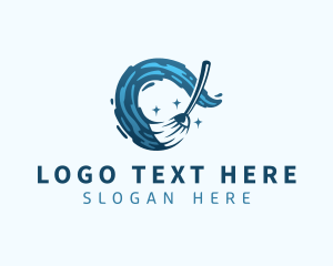 Trash Can - Housekeeping Cleaning Mop logo design