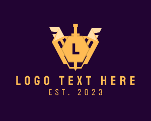 Kingdom - Industrial Sword Shield Hexagon logo design