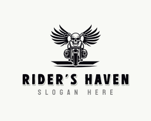 Skull Biker Gang Wings logo design