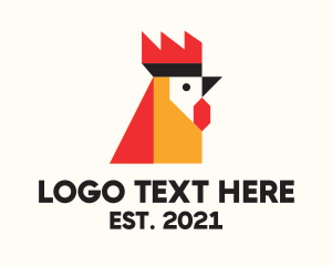Poultry Farm - Geometric Rooster Head logo design